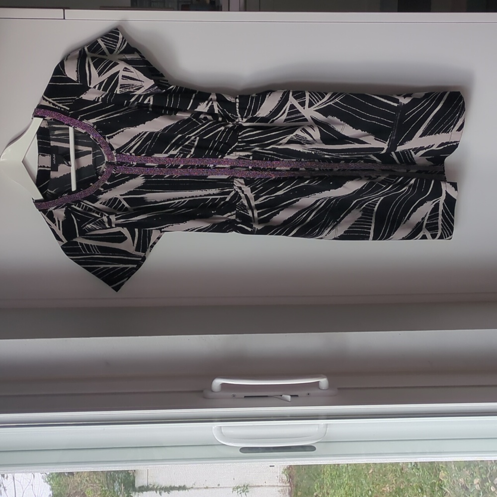 Black geometric print dress with beading